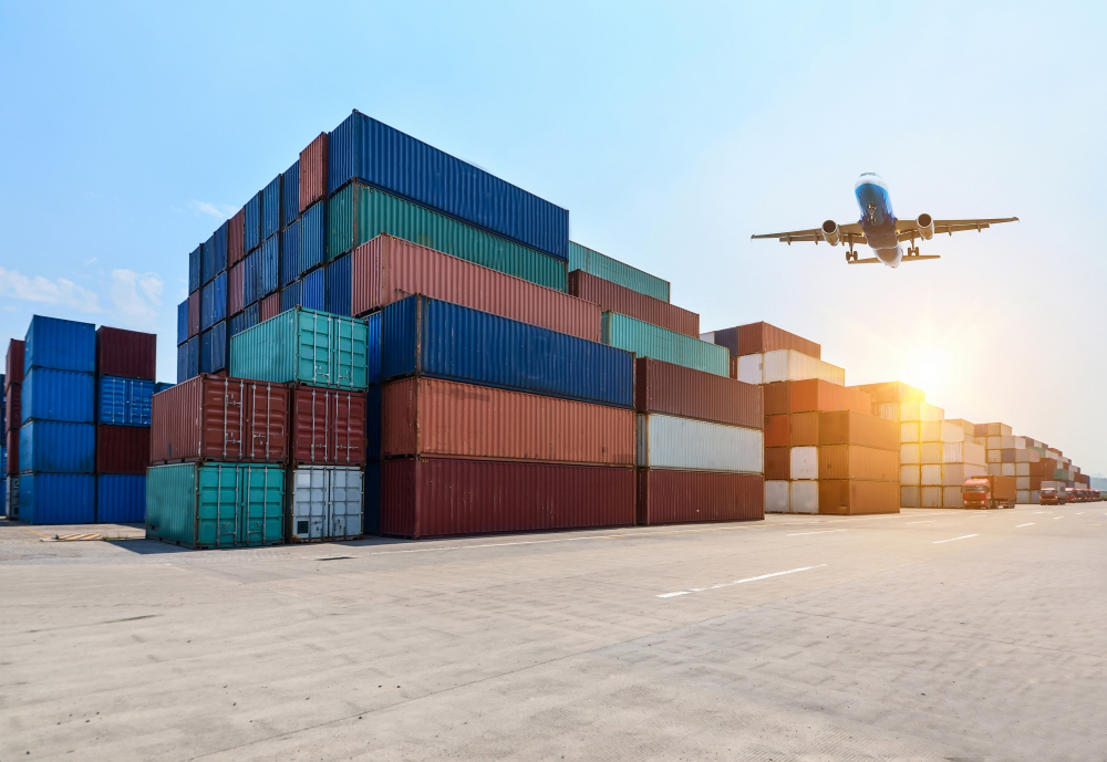 Containers being loaded for export