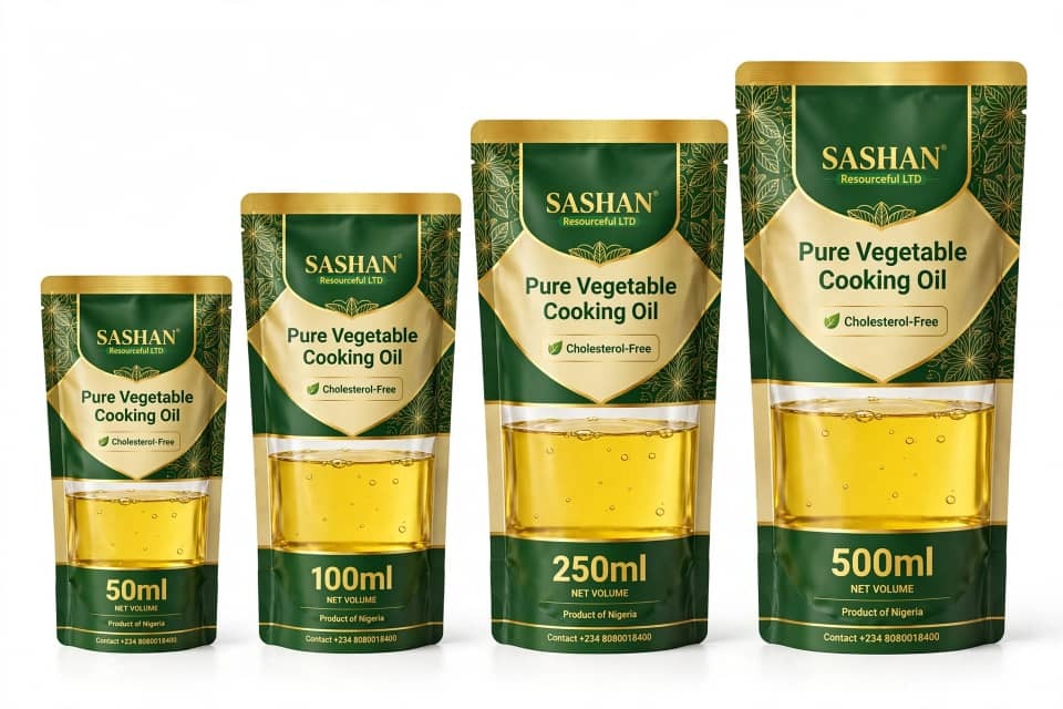 SASHAN vegetable cooking oil sachets 50ml to 500ml
